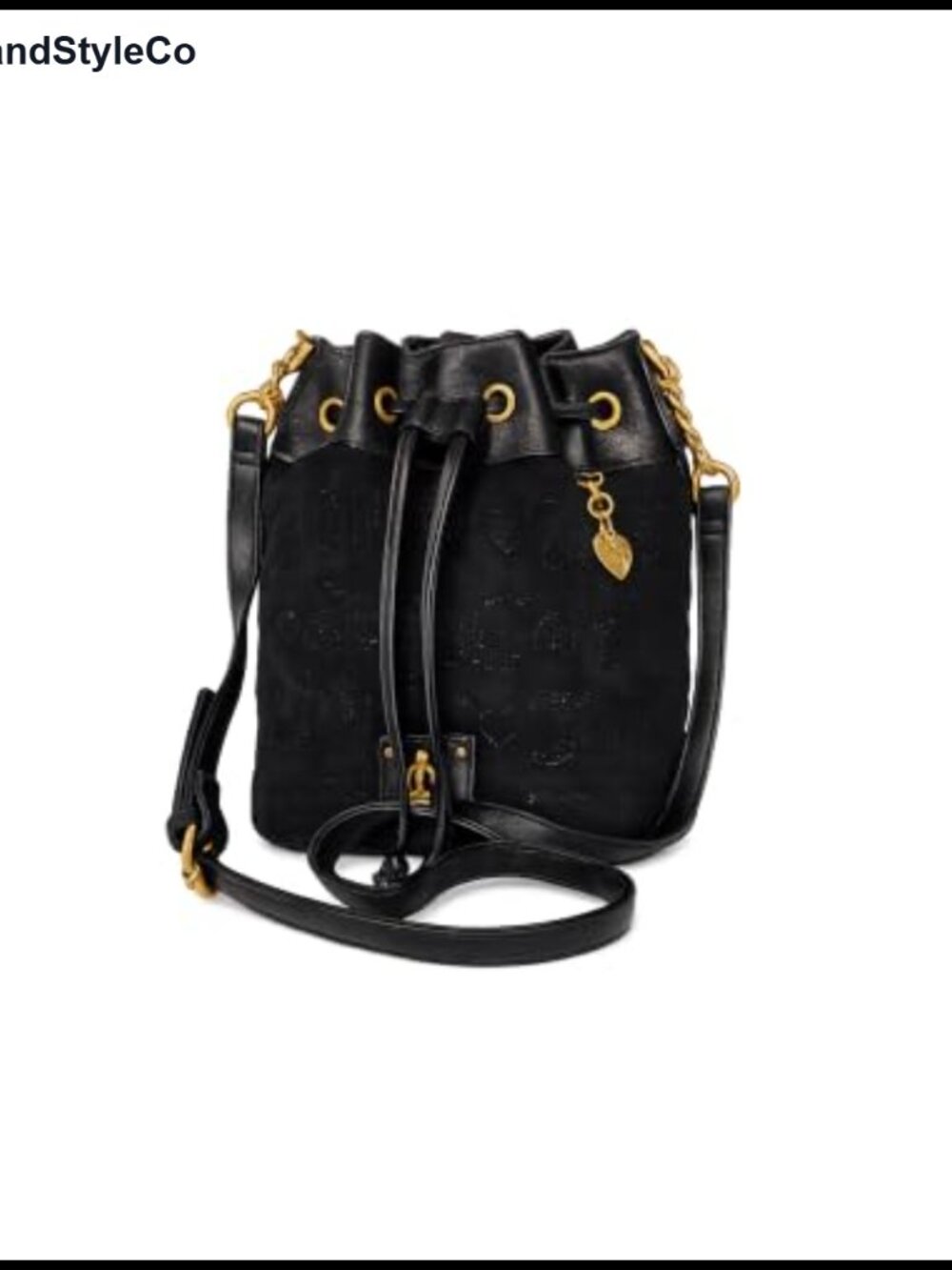 Faux Leather Bucket Crossbody Bag with Drawstring and Gold-Tone Chain